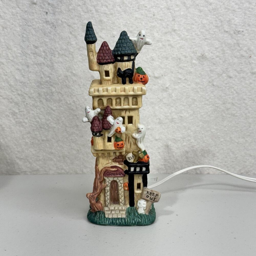 Artmark Vintage 1995 Lighted Porcelain Haunted Pencil House "Dracula’s Castle”